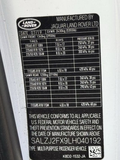 2020 Land Rover Range Rover Evoque S