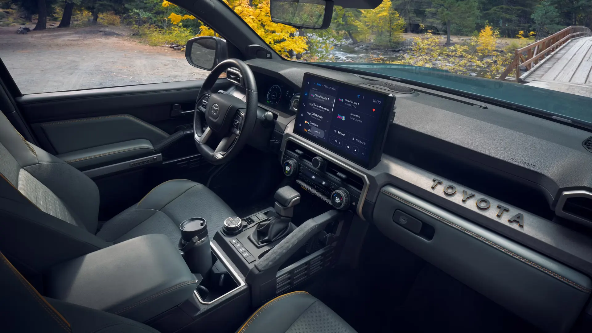 Interior view of the Toyota 4Runner dashboard, center console, and infotainment screen