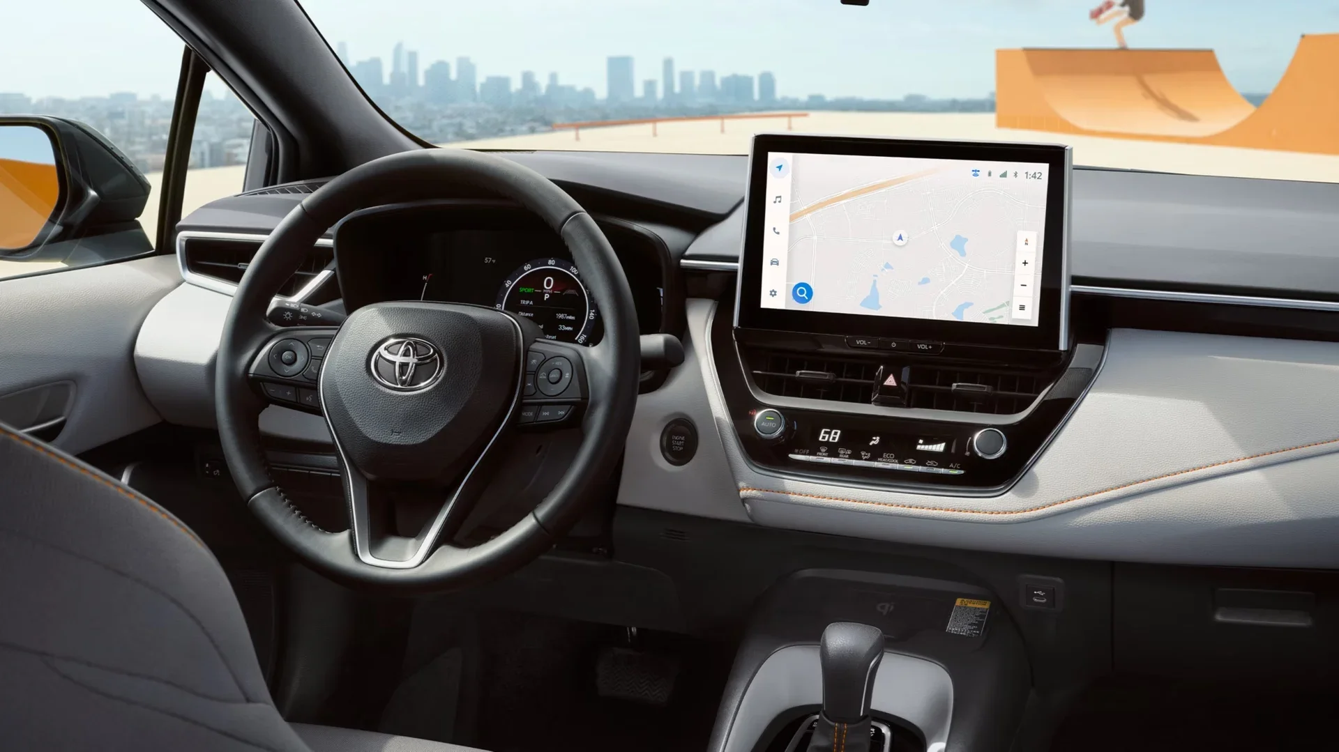 Interior view of the Toyota Corolla dashboard and infotainment system