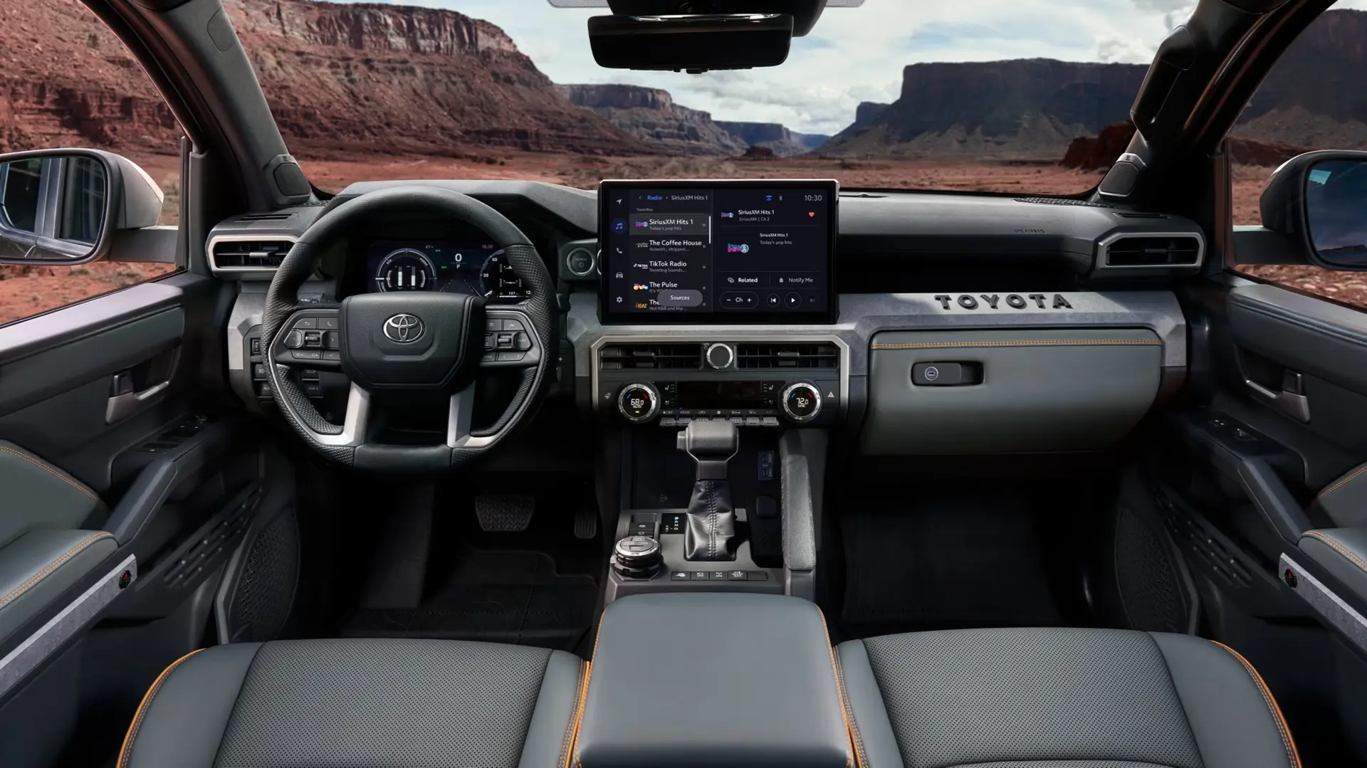Interior view of the Toyota Tacoma dashboard and infotainment screen